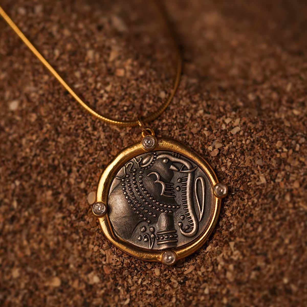 gajapati silver pendant with chain dual toned by moha