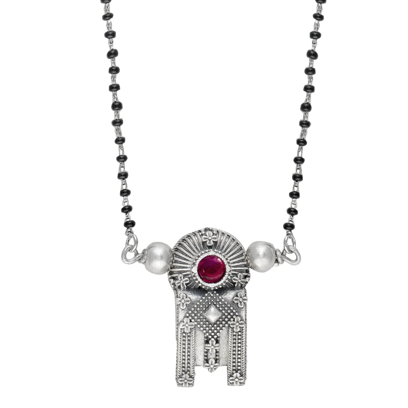 Thoppa Taali Pendant With Pink Rubellite Stone Silver Mangalsutra by MOHA