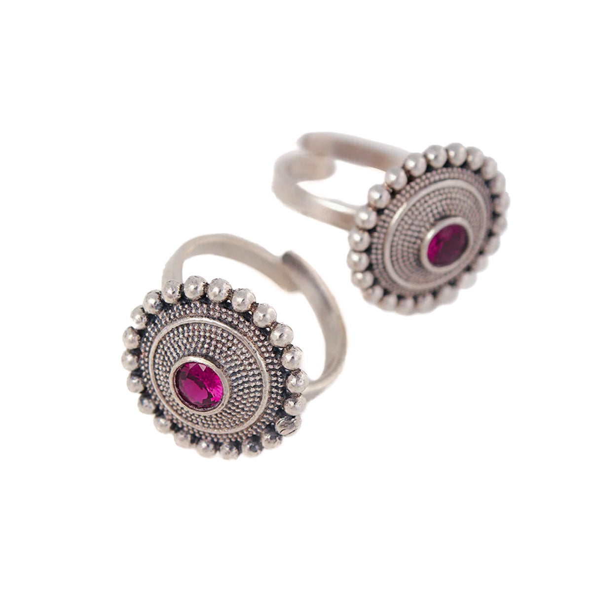 Abha silver toe ring (Rubellite) by MOHA