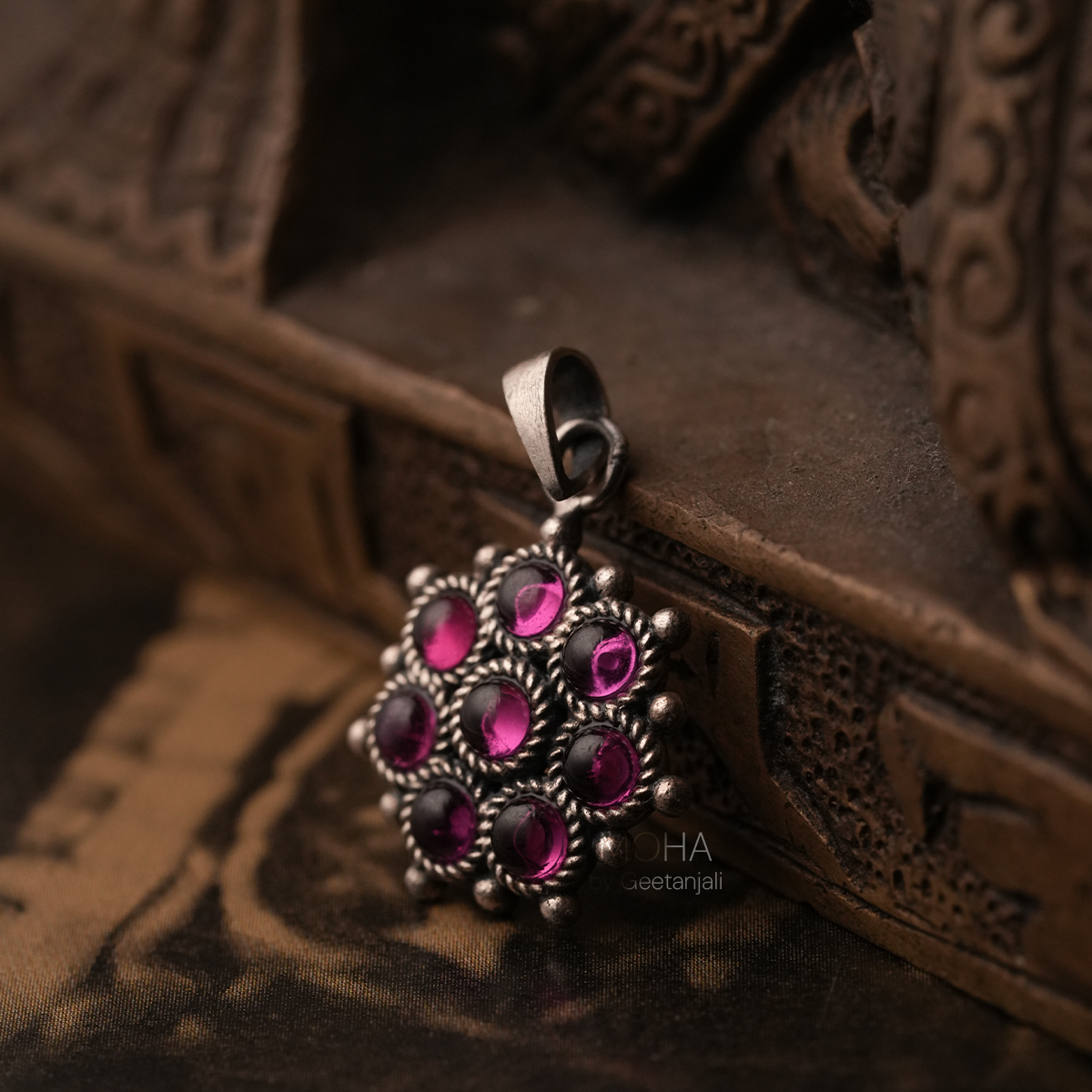 Adaa Pink Silver Pendant by MOHA (Only Pendant)