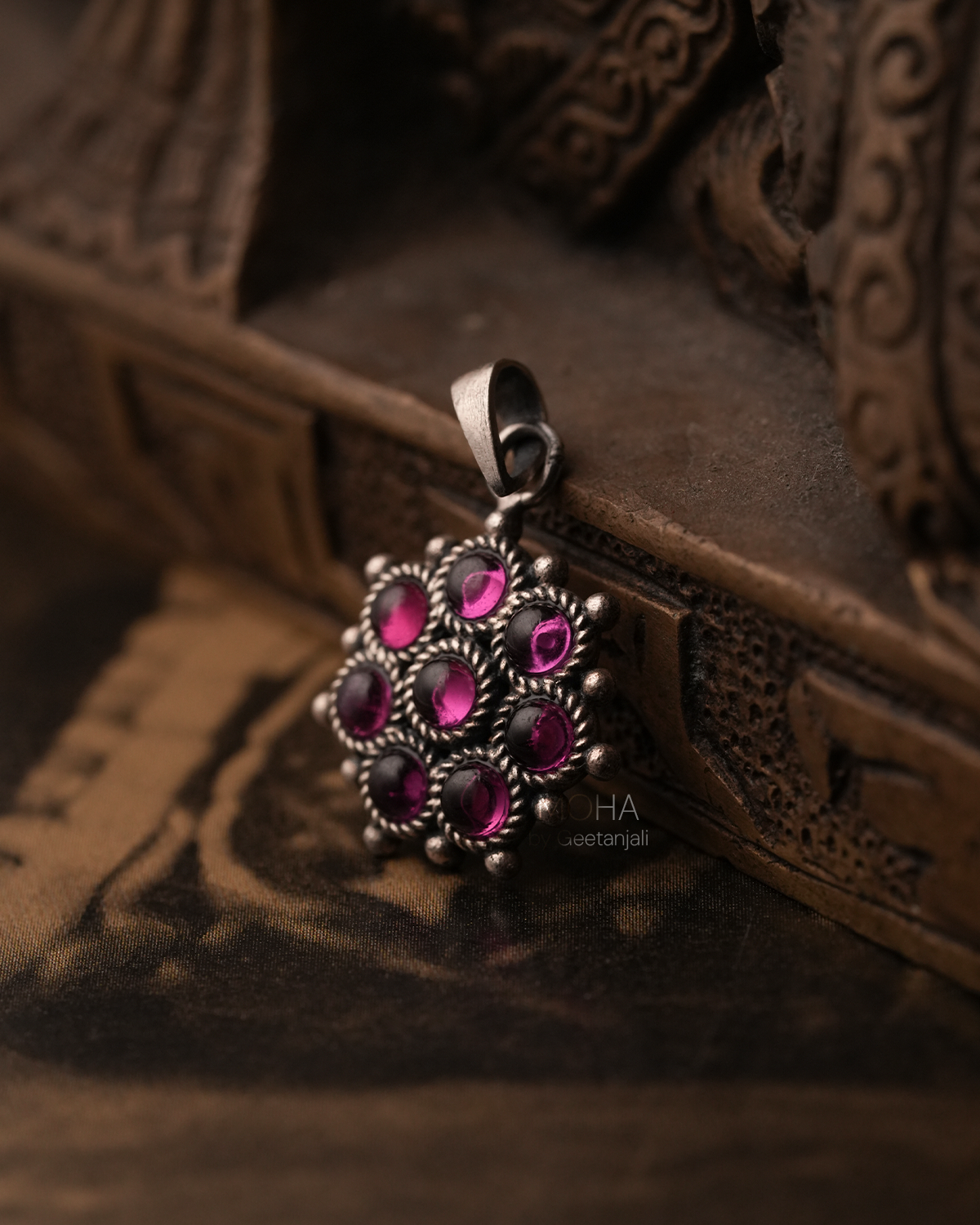 Adaa Pink Silver Pendant by MOHA (Only Pendant)