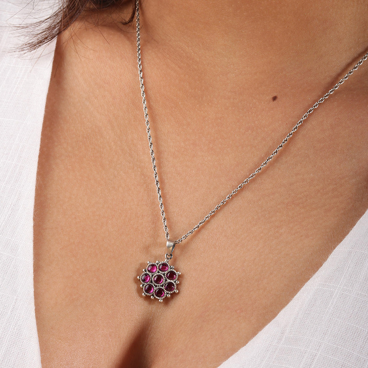 Adaa Pink Silver Pendant by MOHA (Only Pendant)