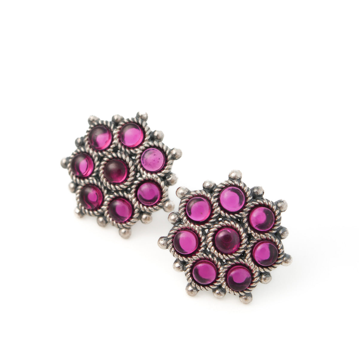 Adaa Pink Silver Stud Earrings by MOHA