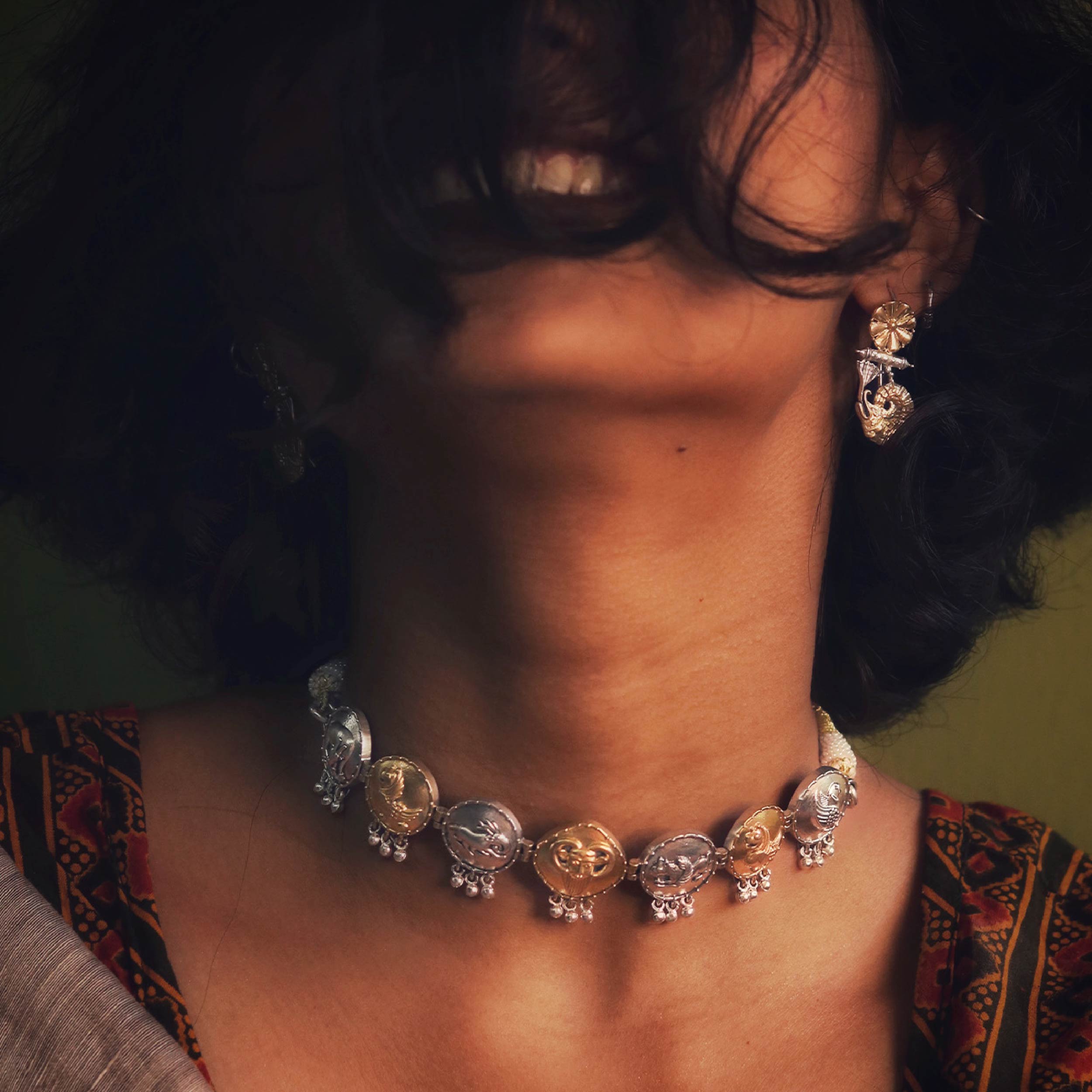 adbhuta silver choker necklace by moha