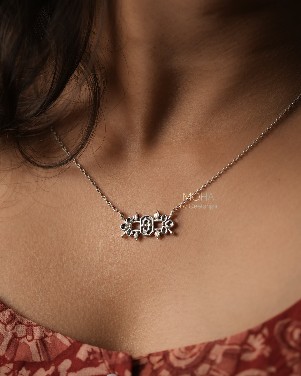 Alpana Silver Pendant with Chain by MOHA