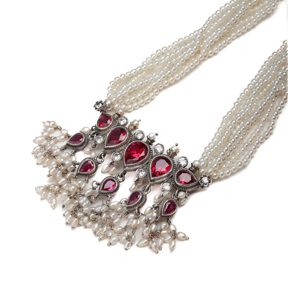 Maharashtrian Tanmani Silver Necklace (Pink) by Moha