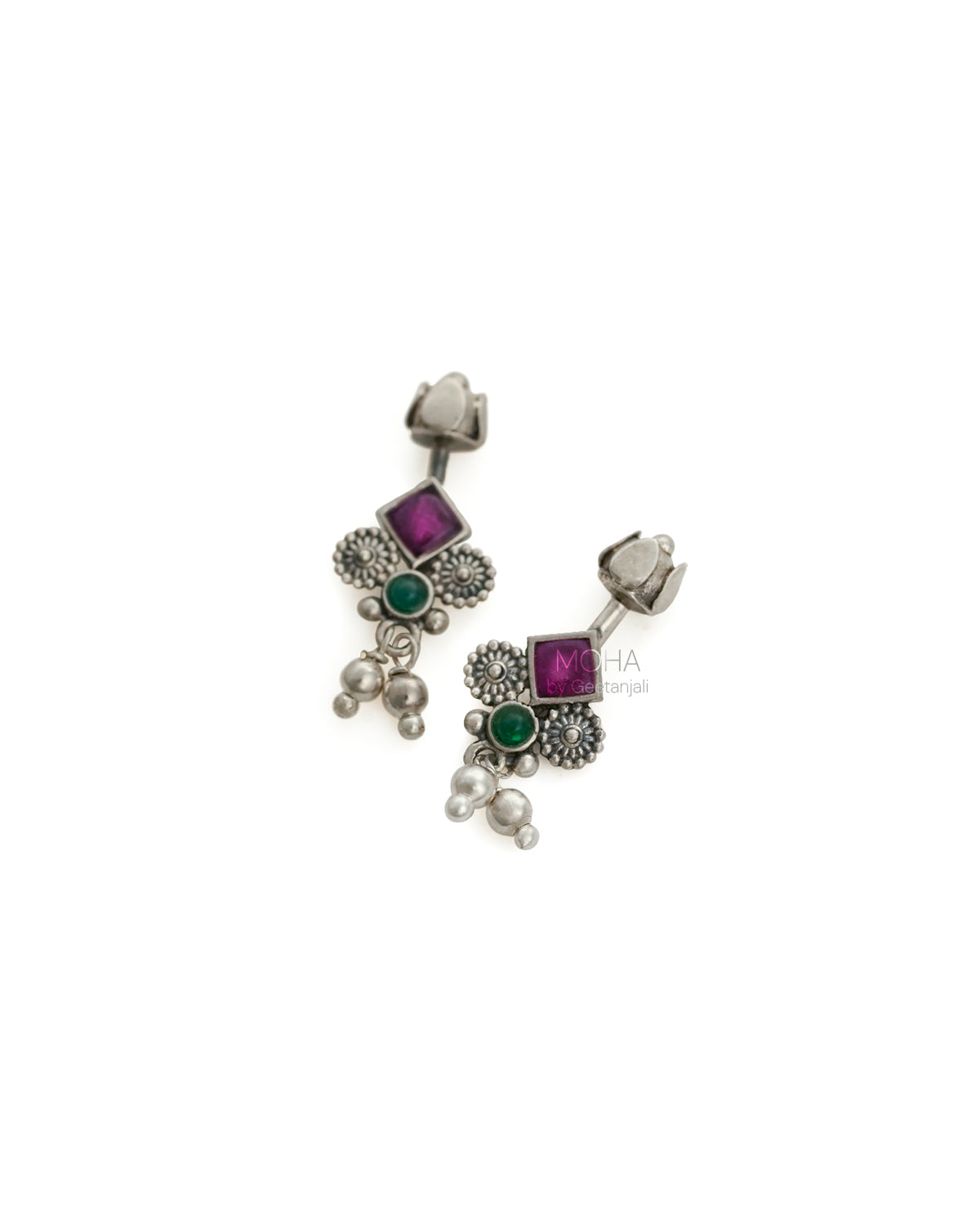Bhumi silver bugadi pierced (Pink, Green) by Moha