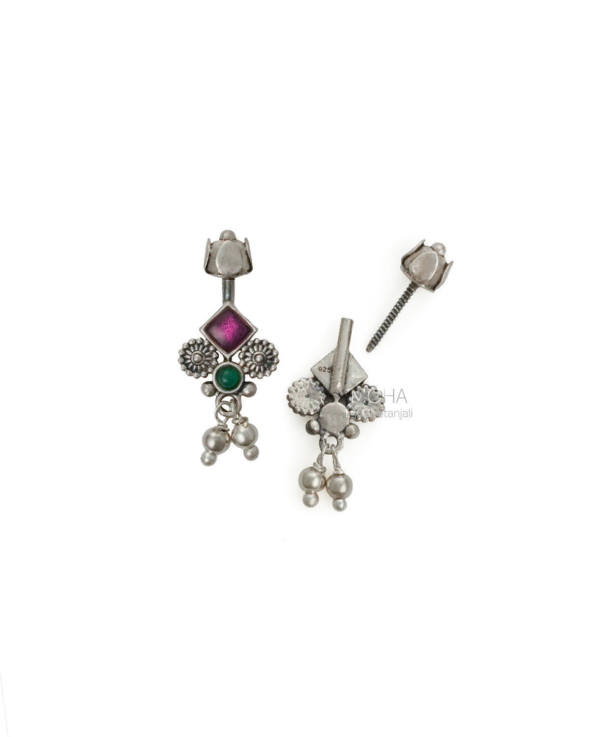 Bhumi silver bugadi pierced (Pink, Green) by Moha