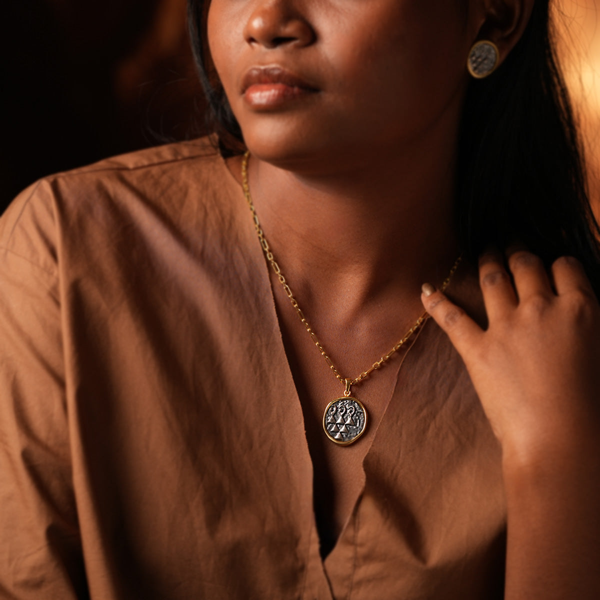 sharada silver pendant with chain dual toned by moha