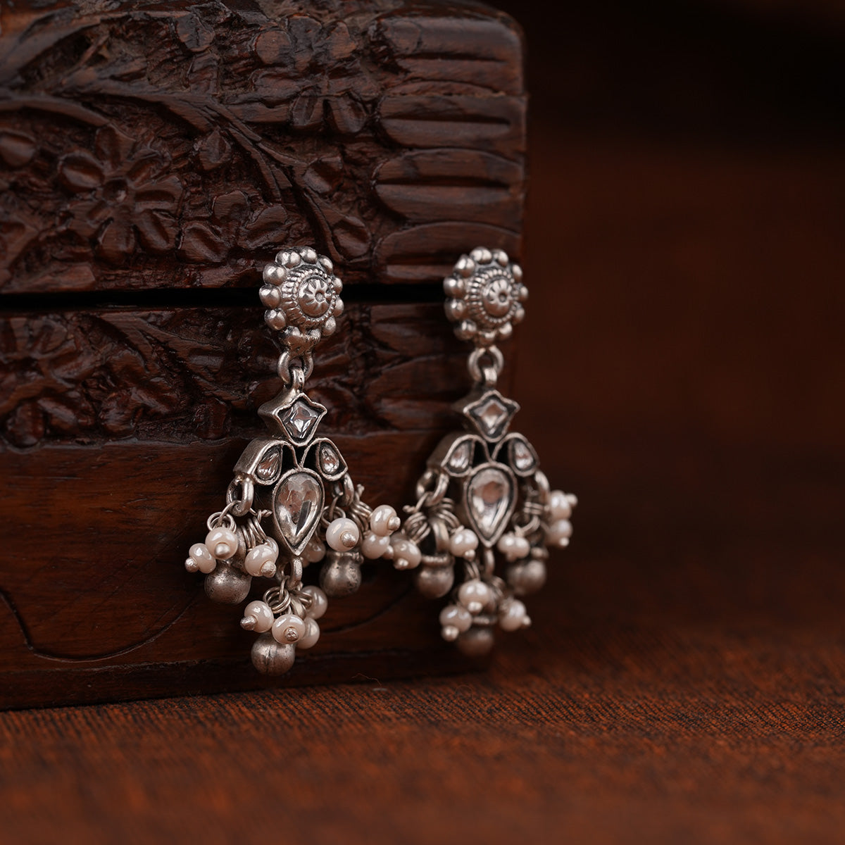 trikon silver pearl jhumki by moha