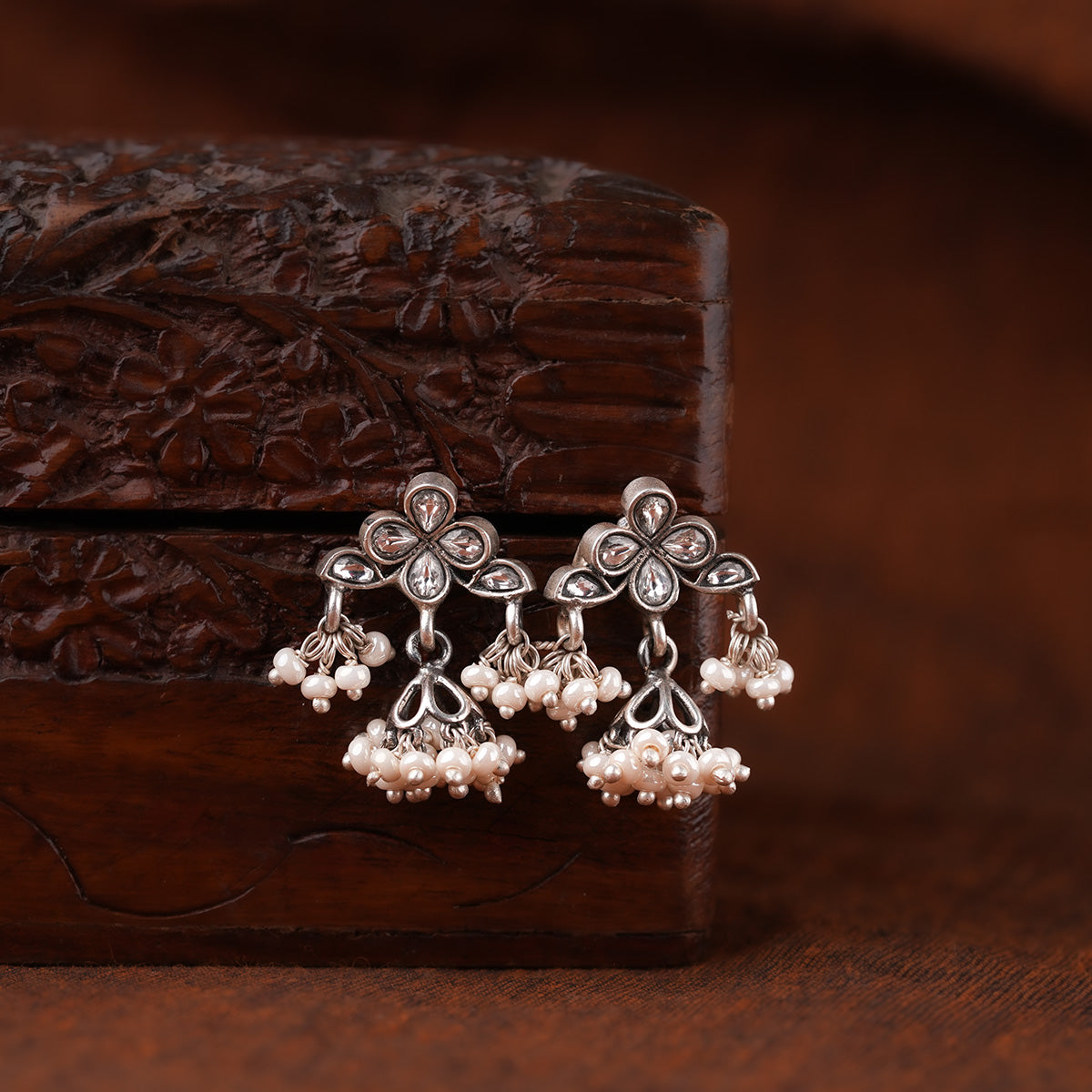vriksha pearl silver jhumki by moha