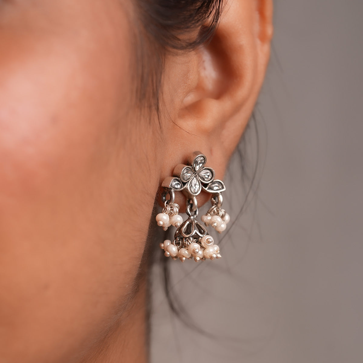vriksha pearl silver jhumki by moha