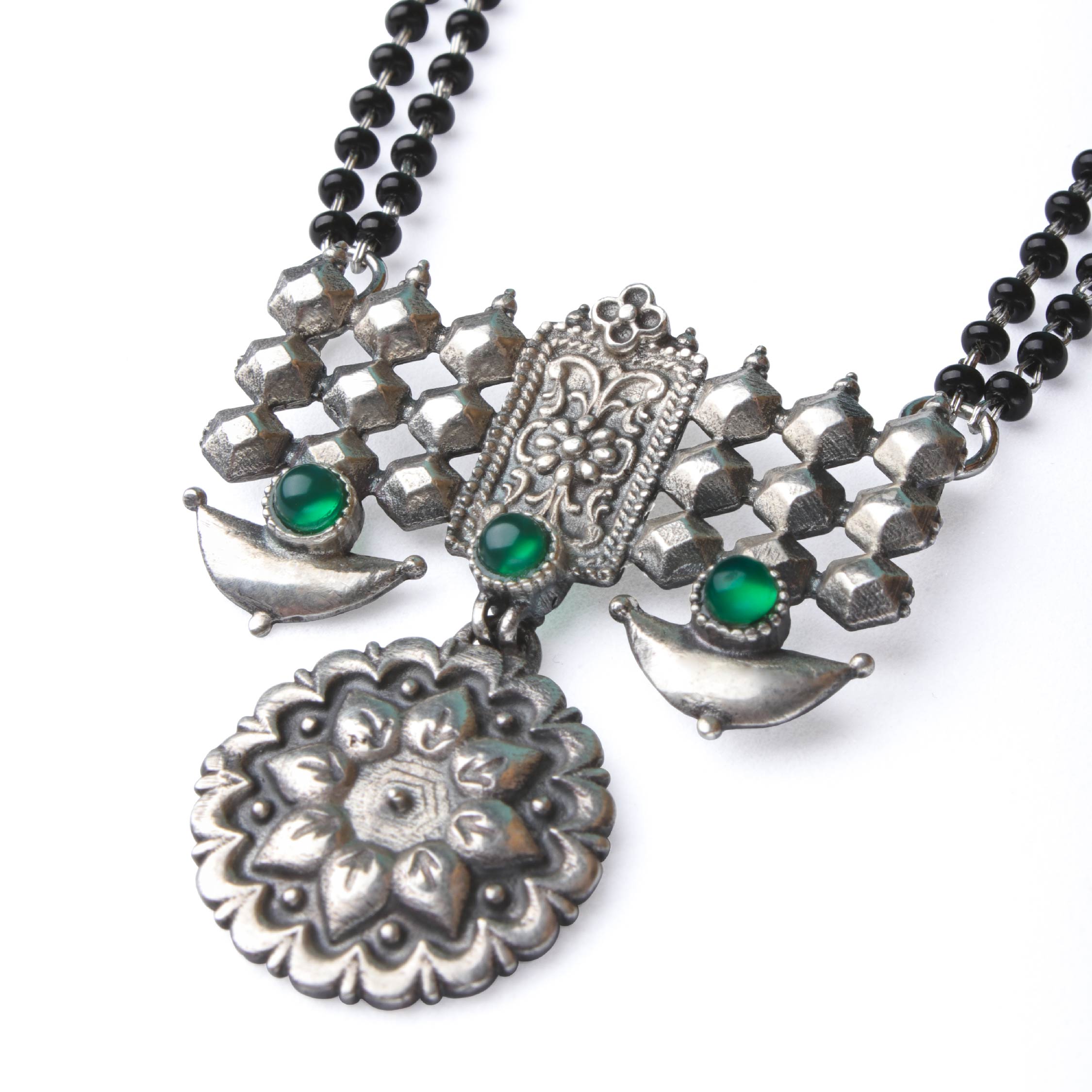 dulari silver mangalsutra green by moha