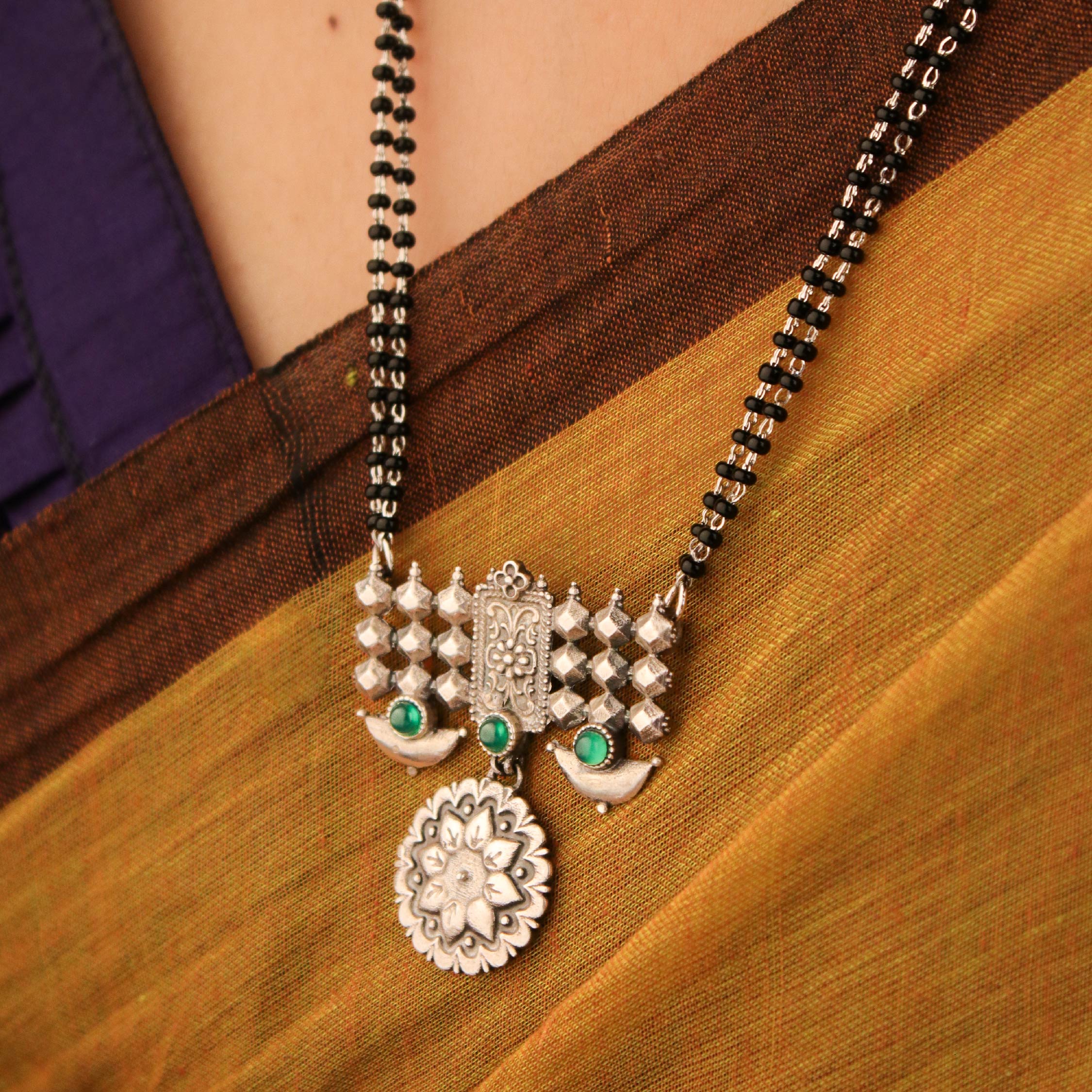 dulari silver mangalsutra green by moha