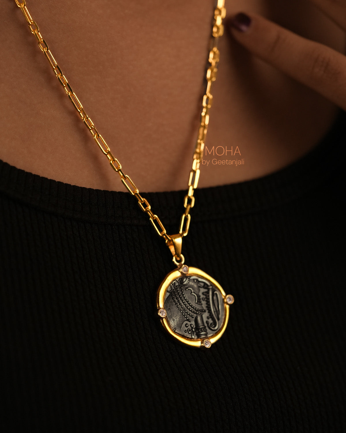 Gajapati Silver Pendant with Chain Dual Toned by MOHA