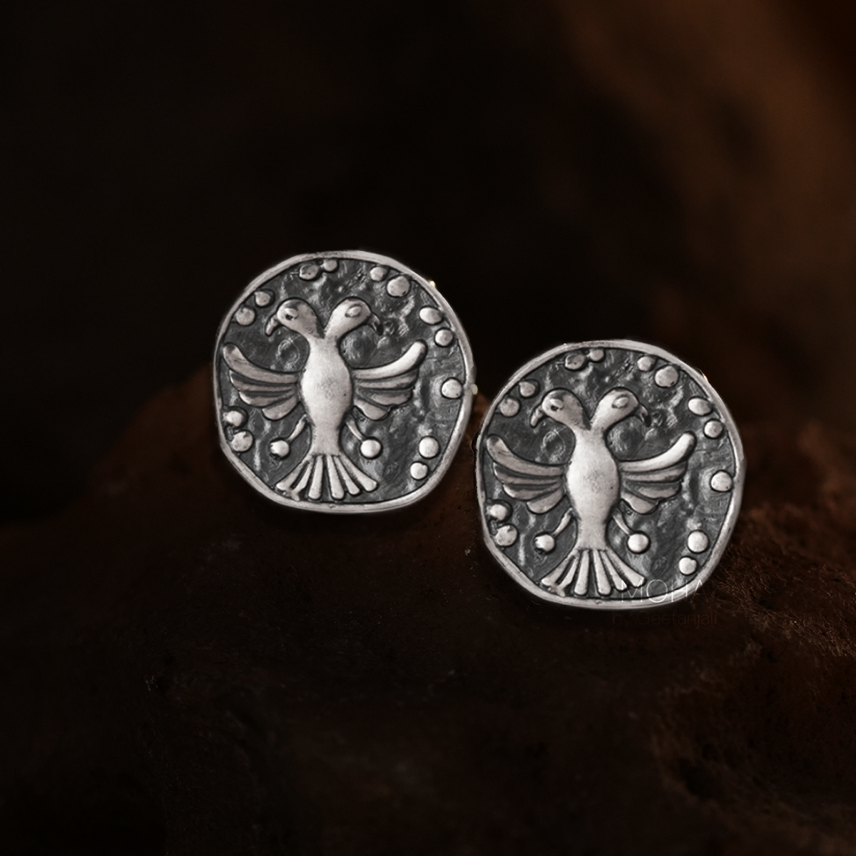 Gandbherunda Silver Stud Earrings by MOHA