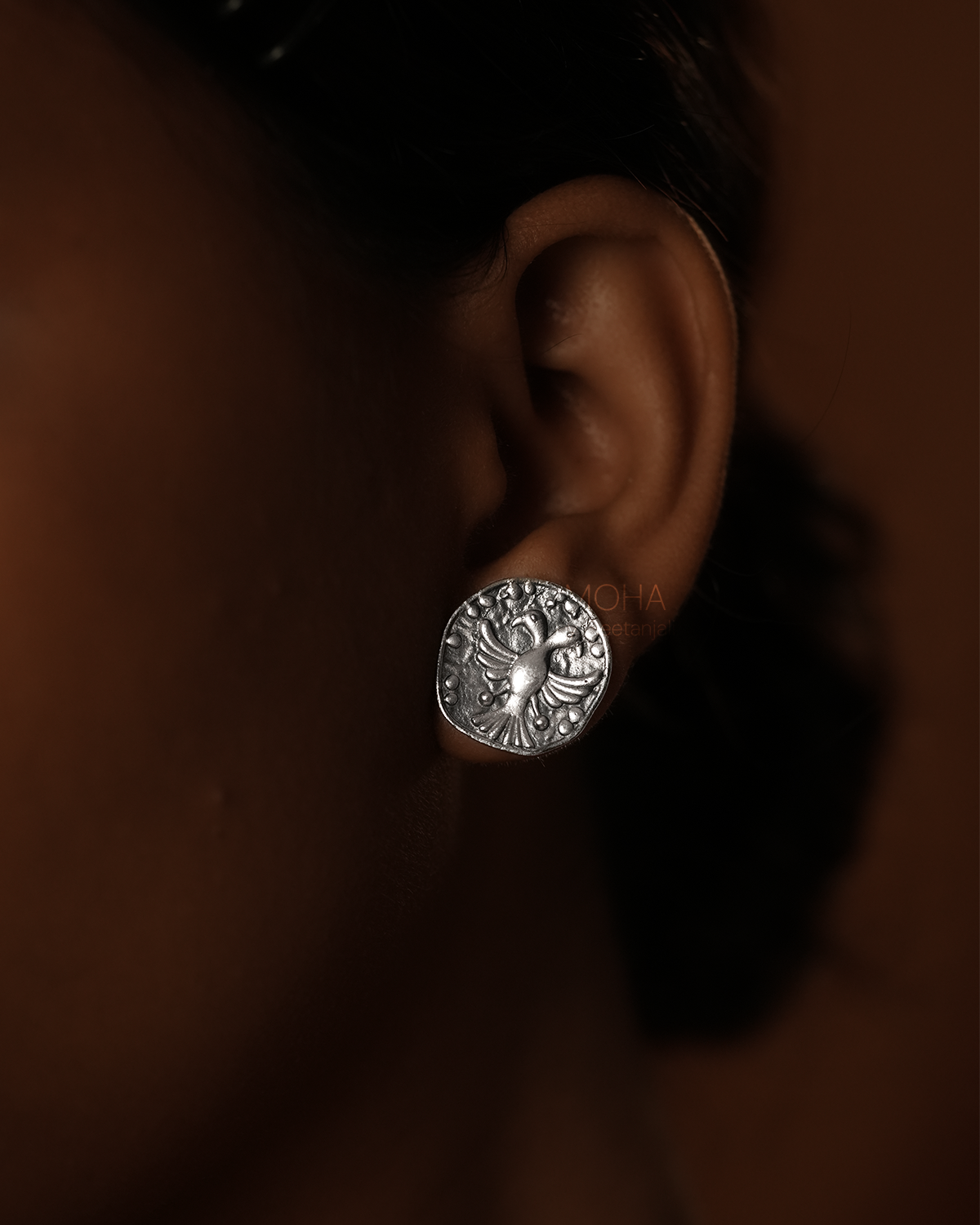 Gandbherunda Silver Stud Earrings by MOHA
