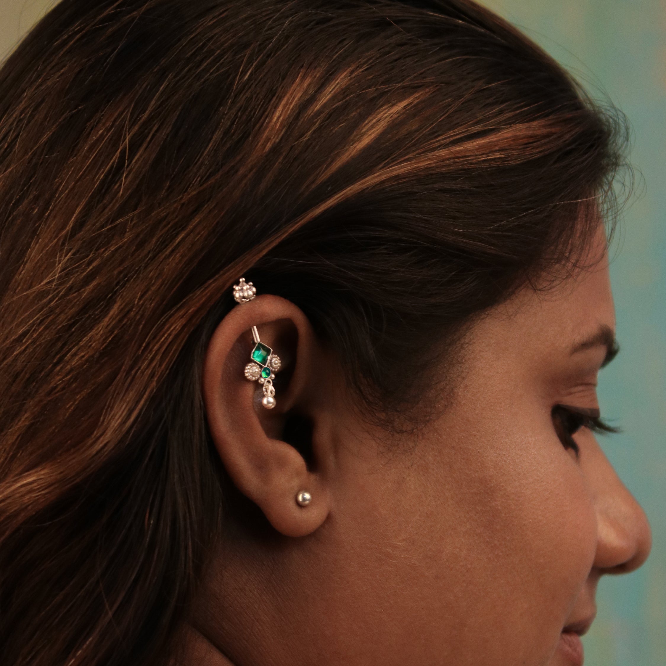 Bhumi silver bugadi pierced (Green) by Moha