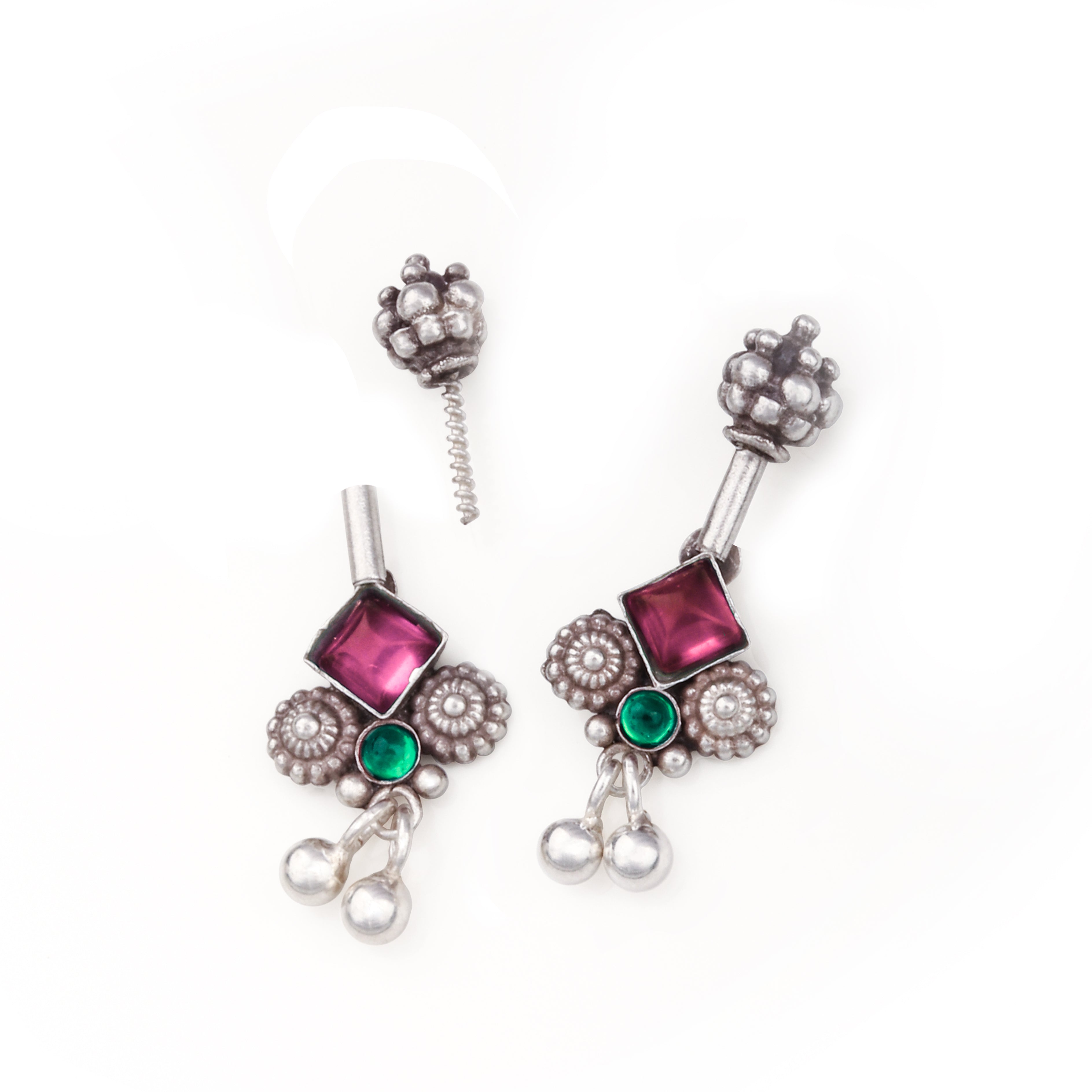 Bhumi silver bugadi pierced (Pink, Green) by Moha