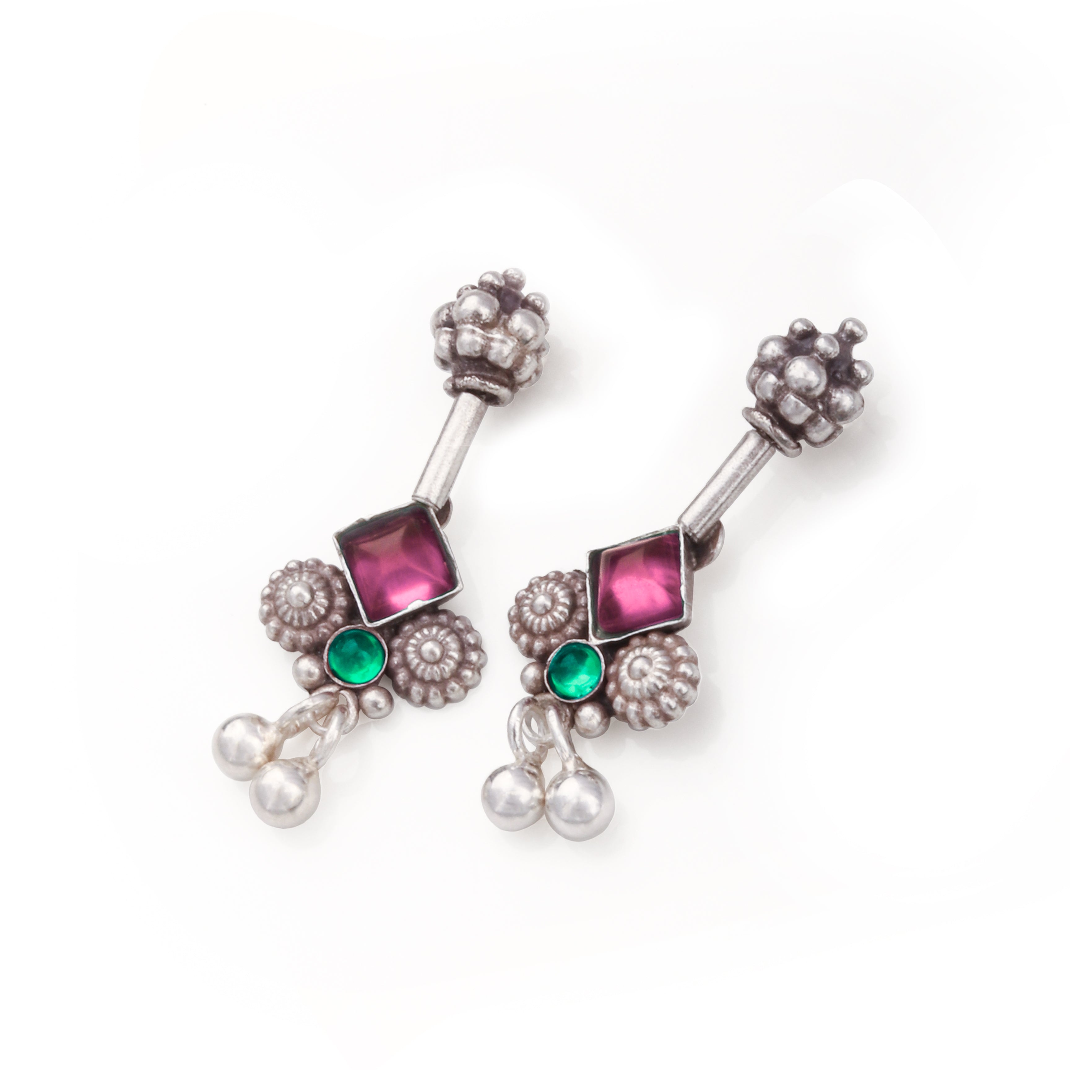 Bhumi silver bugadi pierced (Pink, Green) by Moha