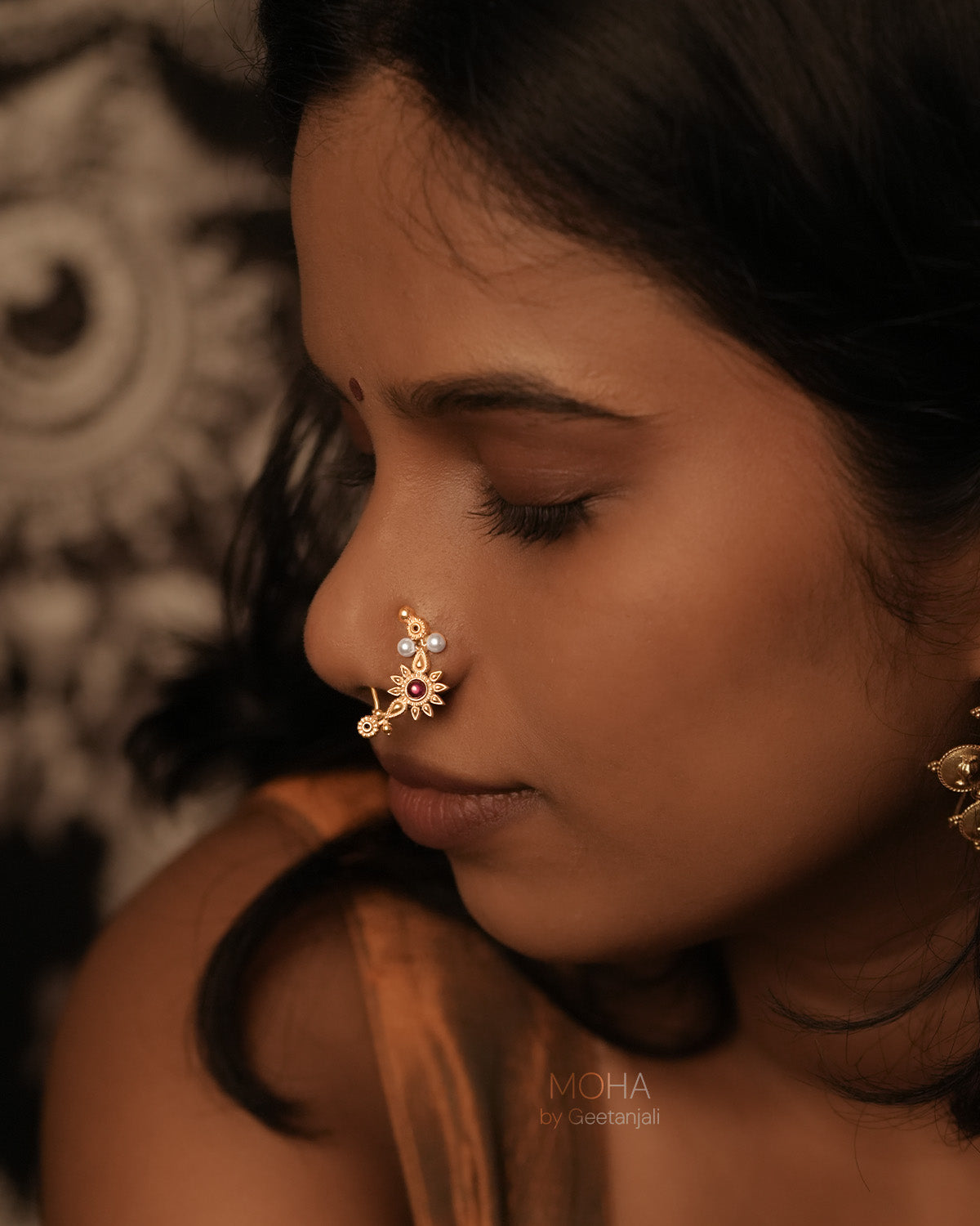 Gul Silver Nath Gold Plated (Clip on, Left) by MOHA