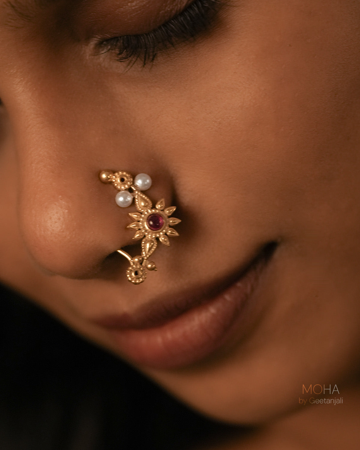 Gul Silver Nath Gold Plated (Clip on, Left) by MOHA