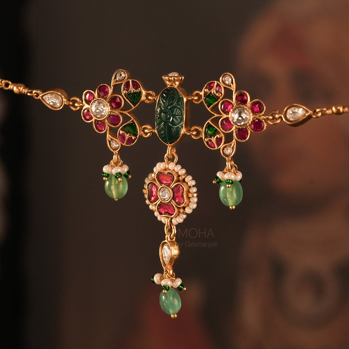 Gulmohar Polki Silver Necklace by MOHA