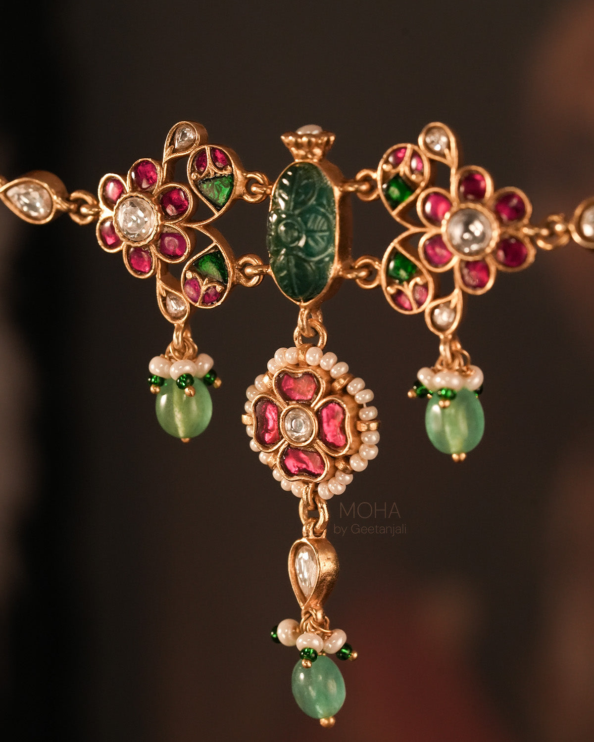 Gulmohar Polki Silver Necklace by MOHA