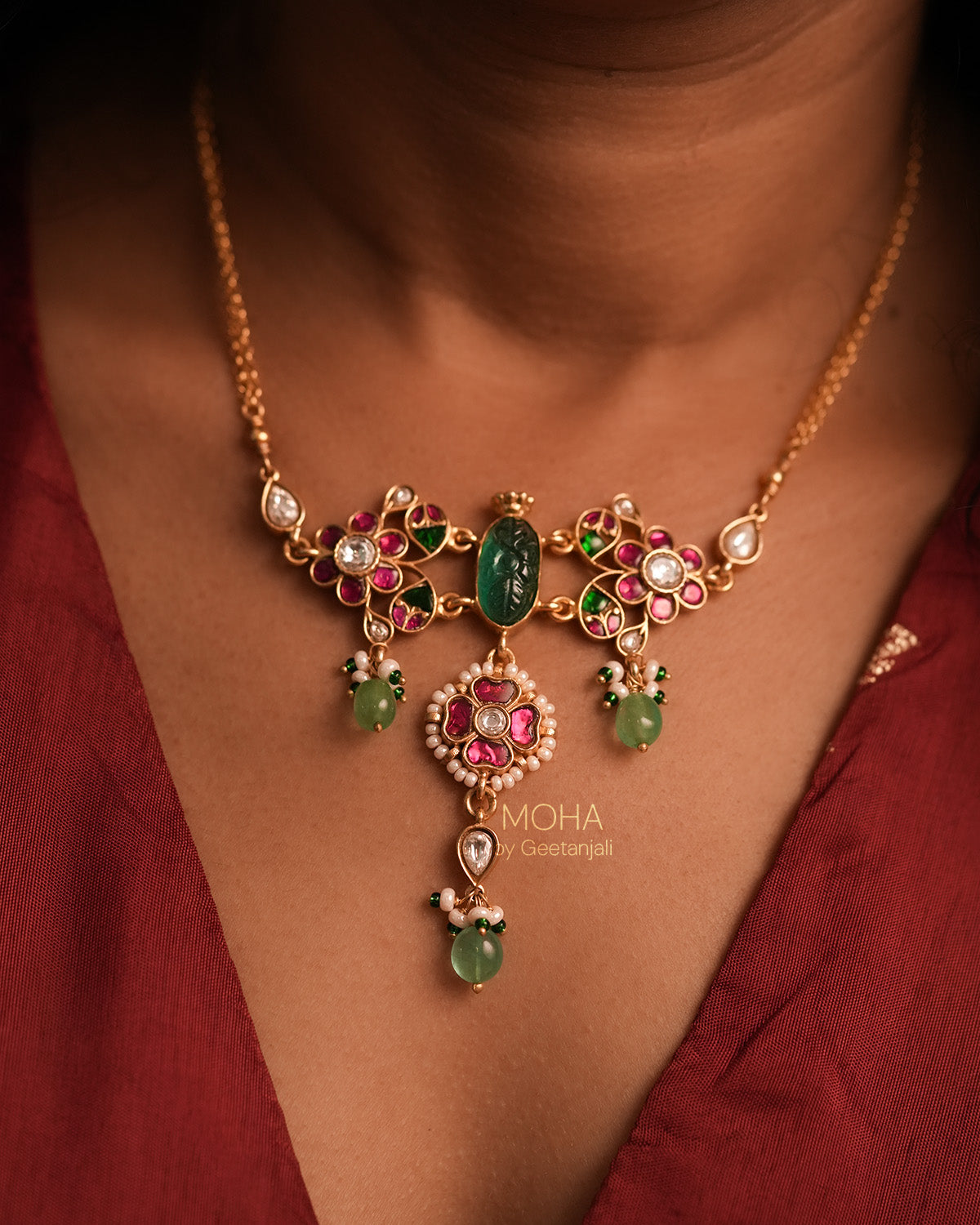 Gulmohar Polki Silver Necklace by MOHA