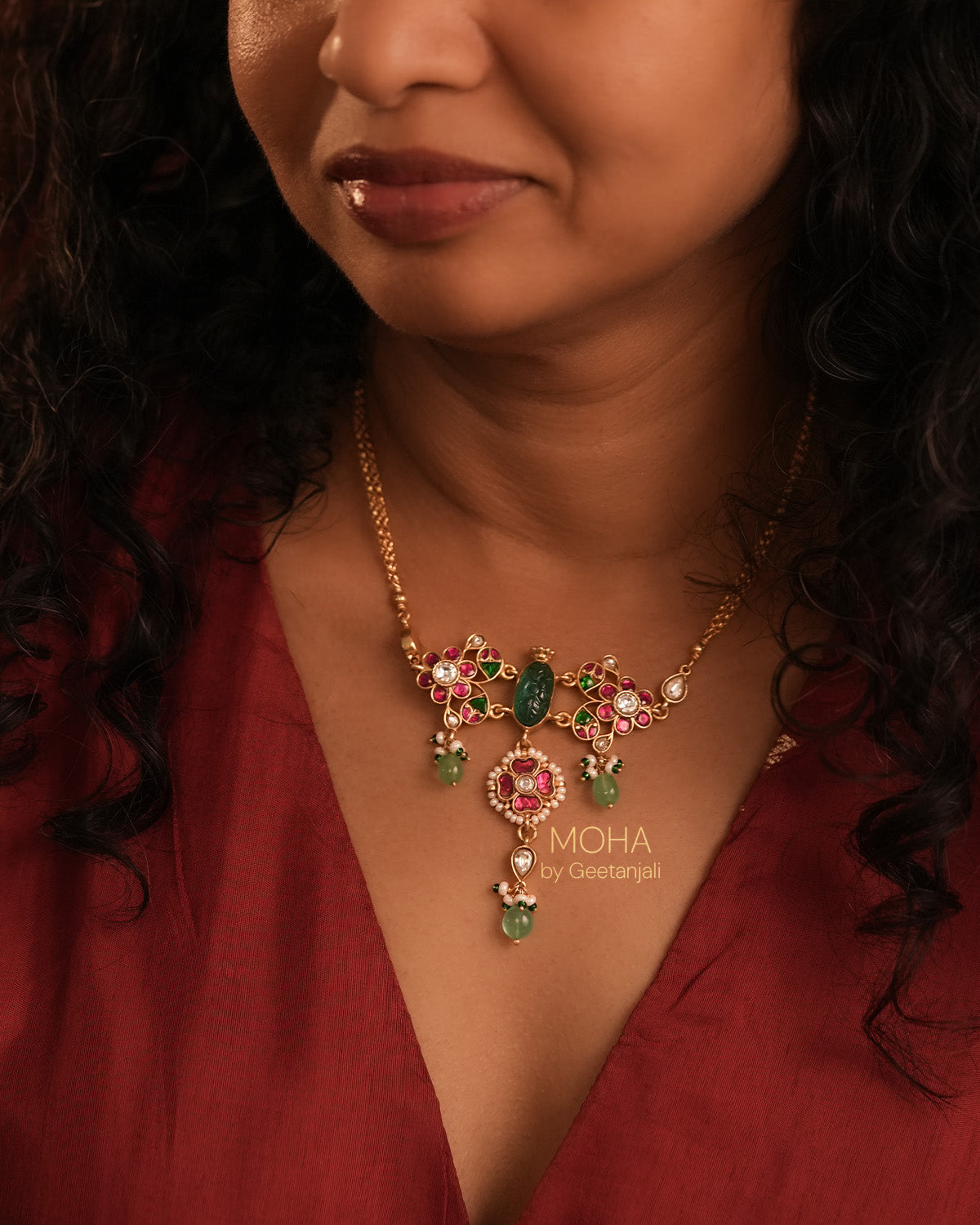 Gulmohar Polki Silver Necklace by MOHA