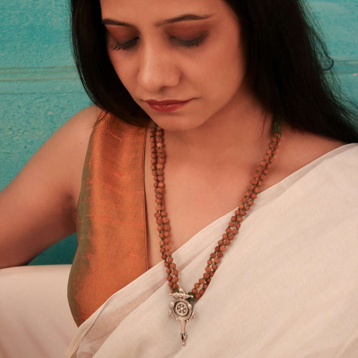 hingora pendant necklace with rudraksha by moha