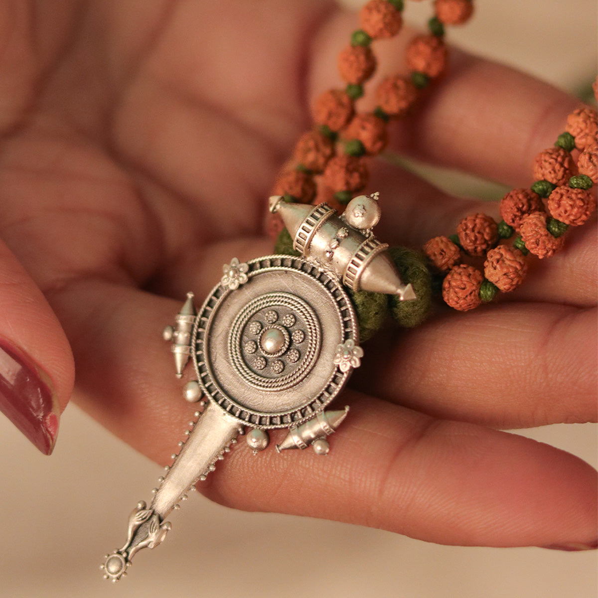 hingora pendant necklace with rudraksha by moha