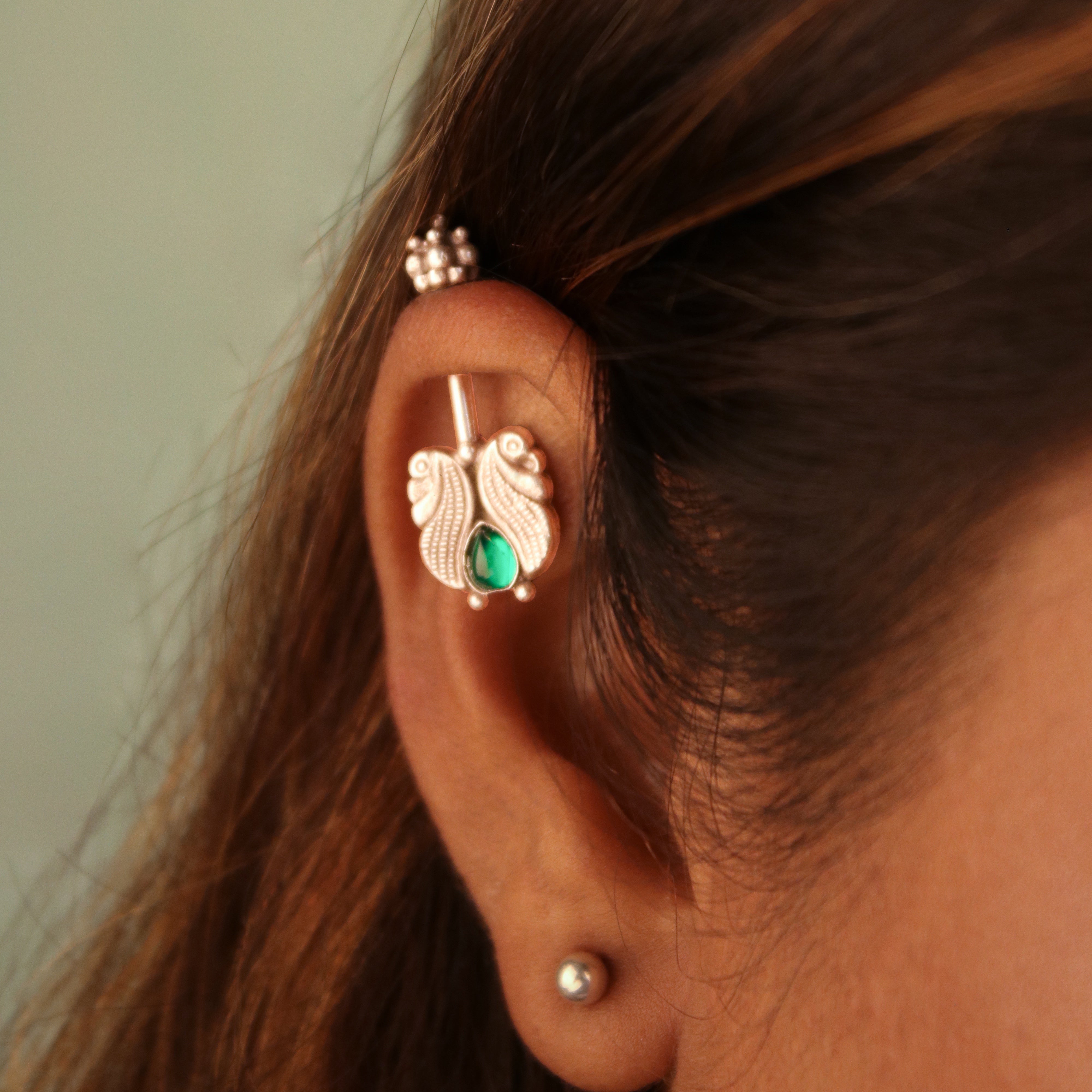 Kuhoo Silver bugadi pierced (Green) by Moha