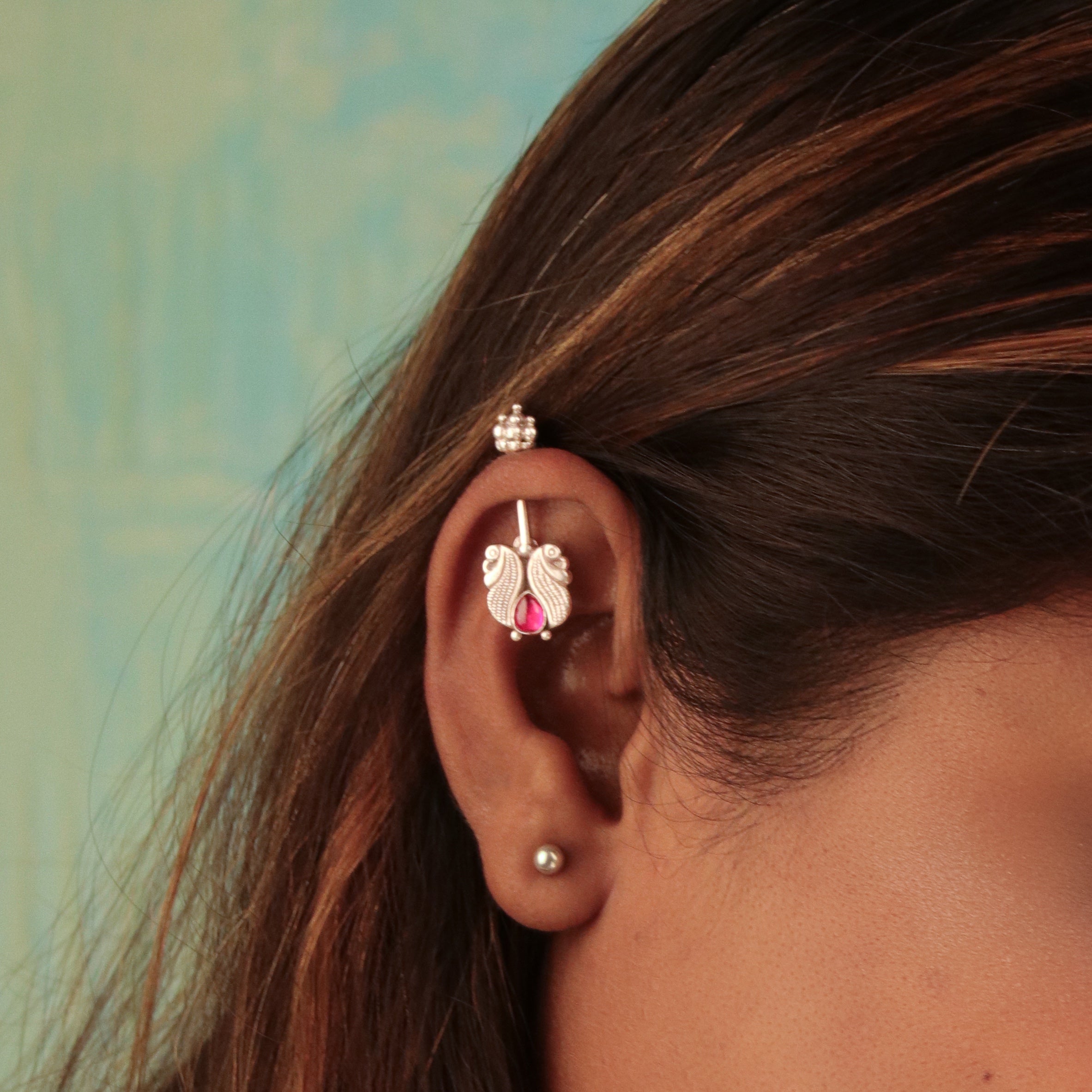 Kuhoo Silver Pierced Bugadi (Pink) by Moha