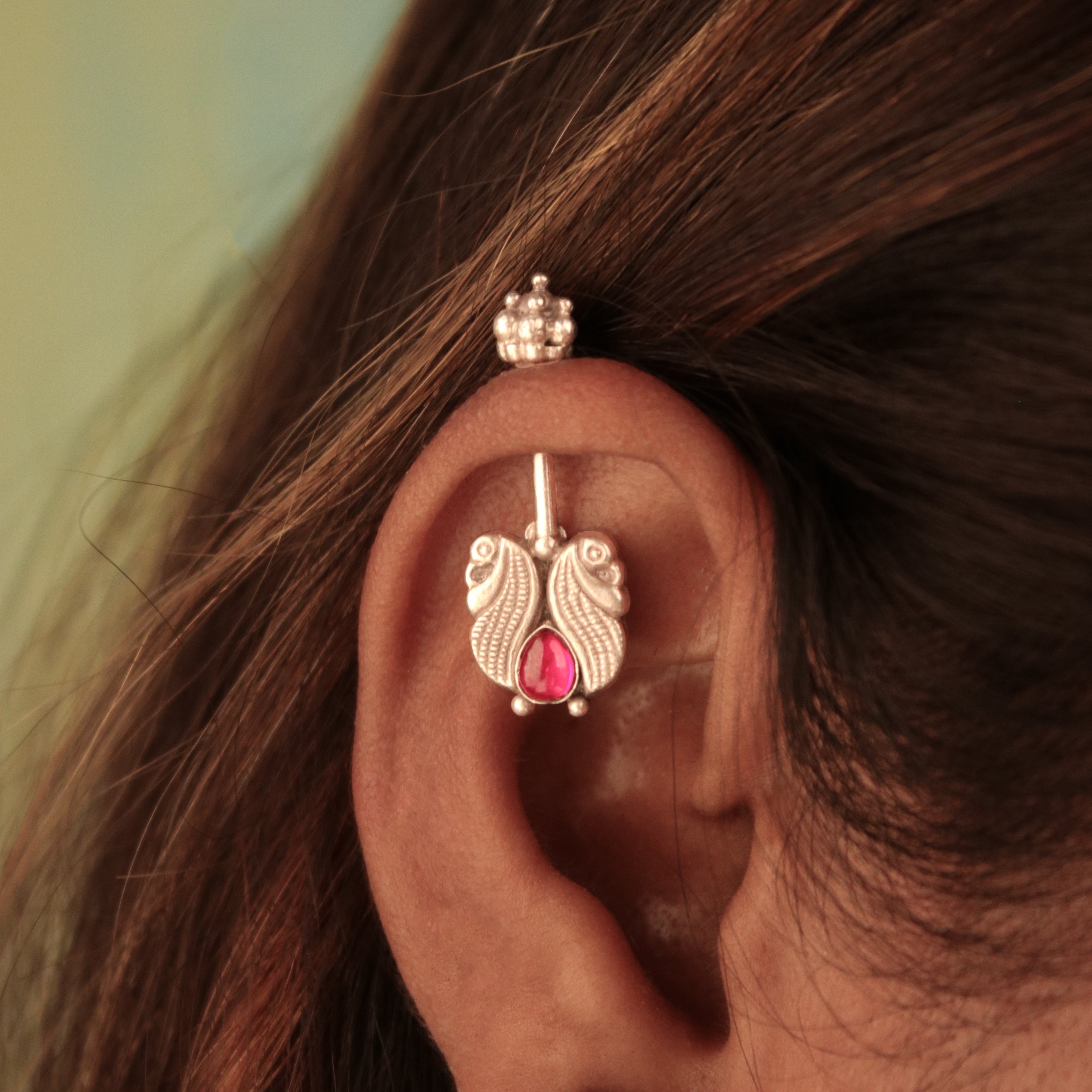 Kuhoo Silver Pierced Bugadi (Pink) by Moha
