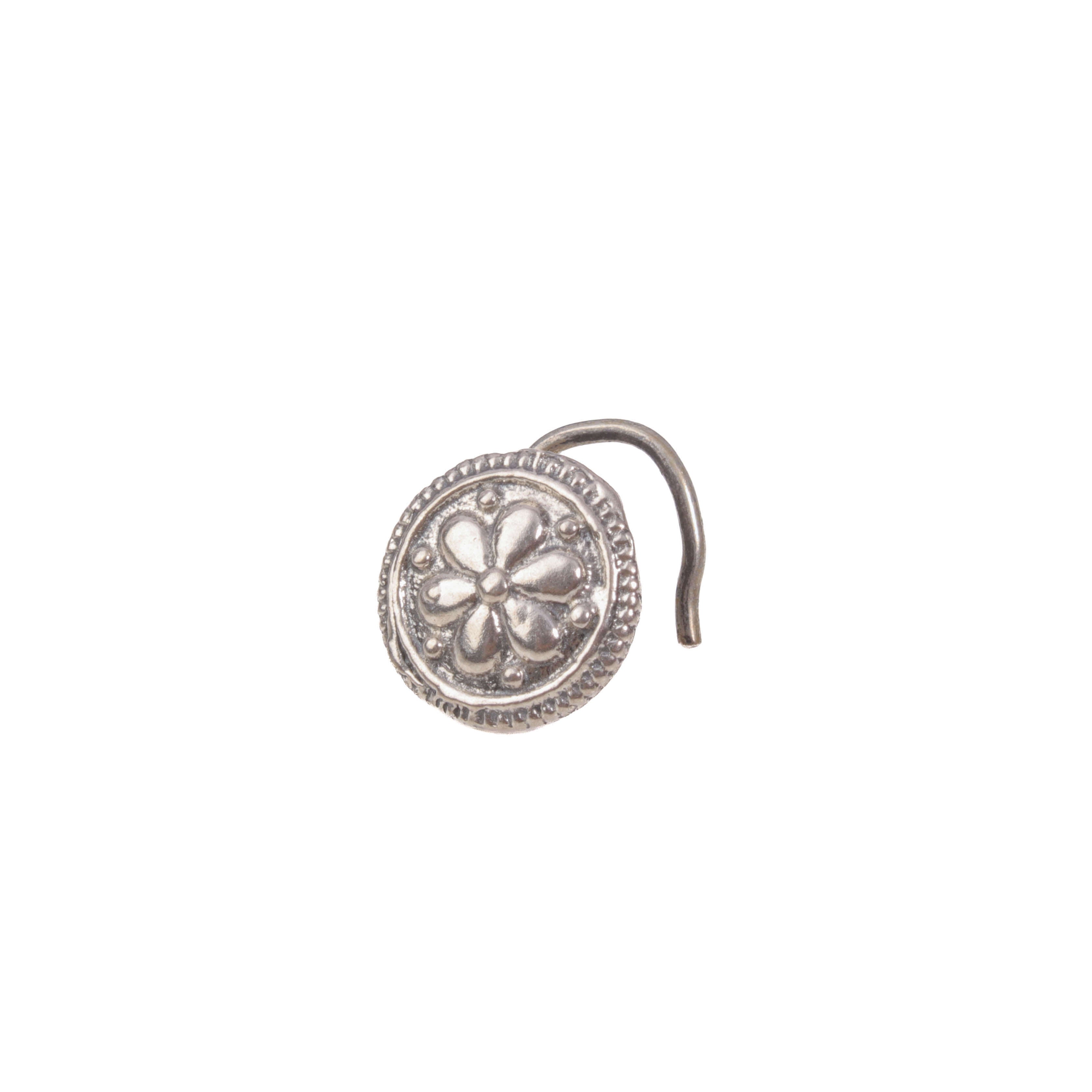 Phool Mandala Silver Nose Pin - Pierced