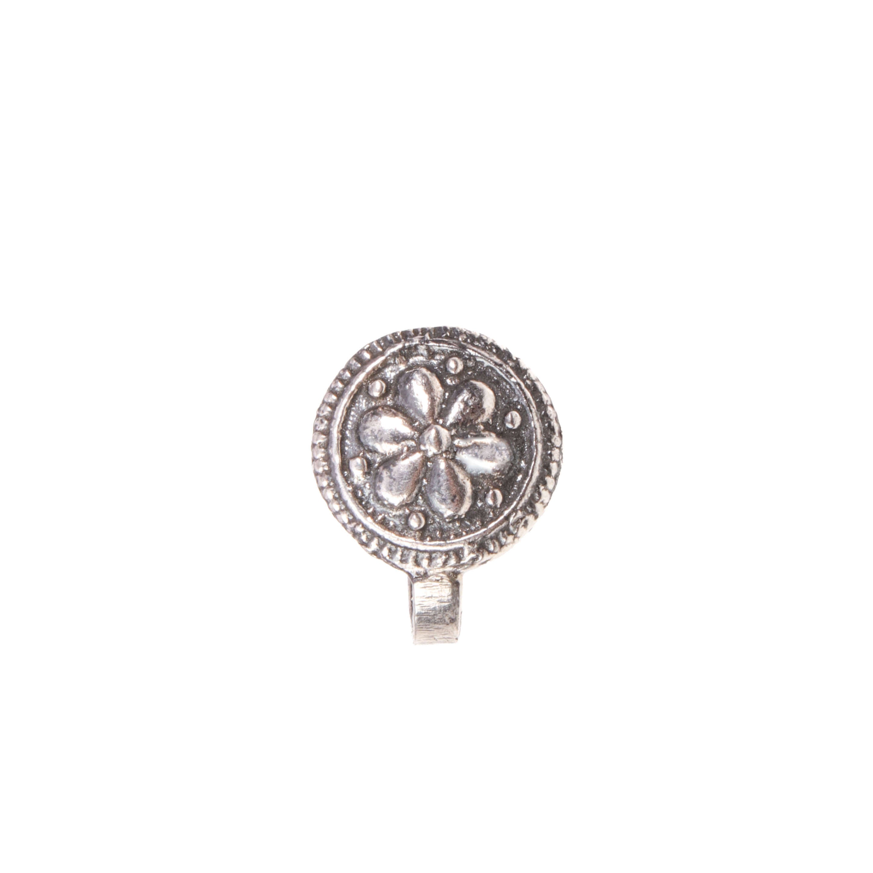 Phool Mandala Silver Nose Pin - Clip On