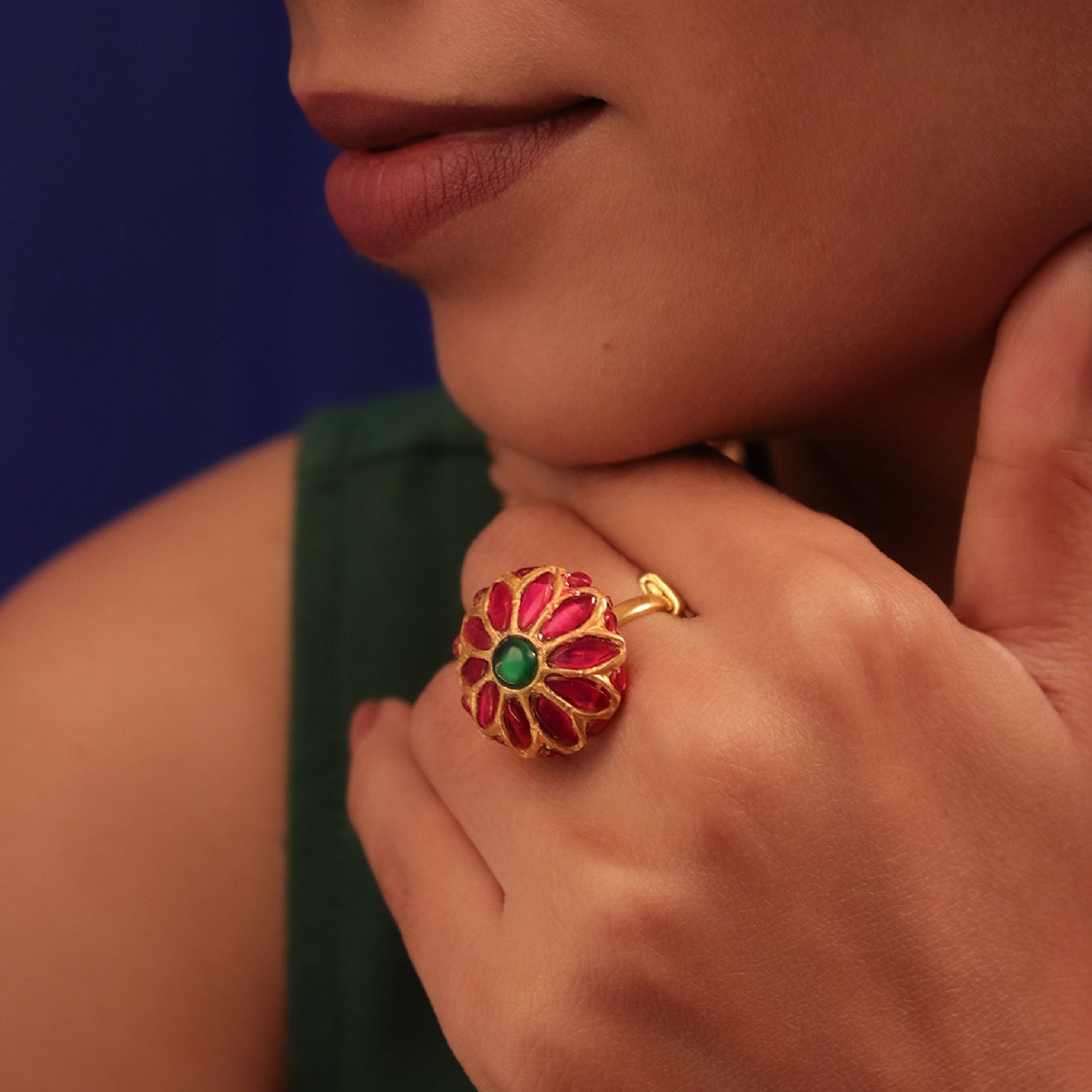 Padmaragini Silver Finger Ring by MOHA