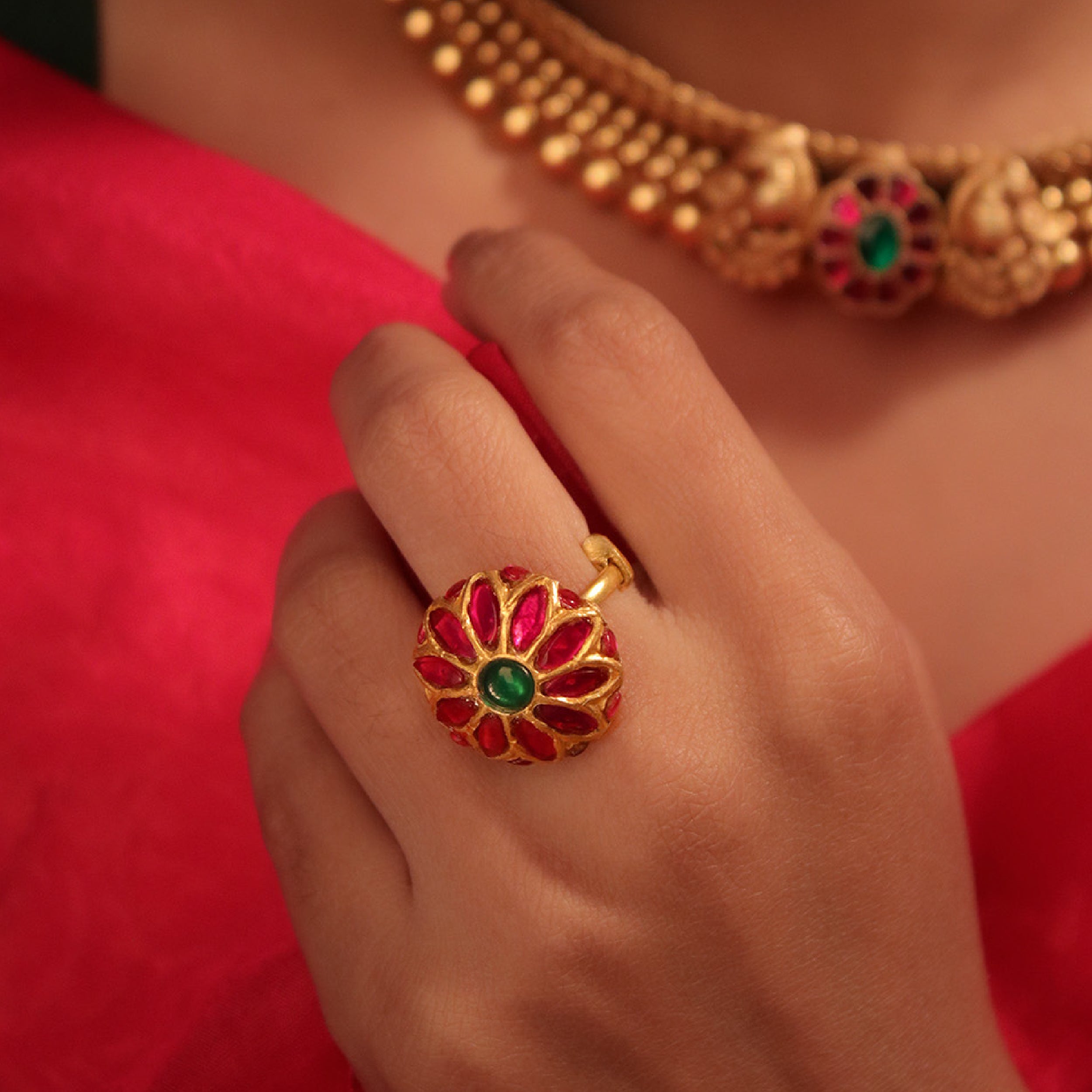 Padmaragini Silver Finger Ring by MOHA