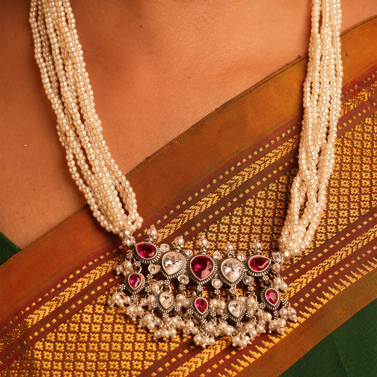 maharashtrian tanmani silver necklace pink white by moha