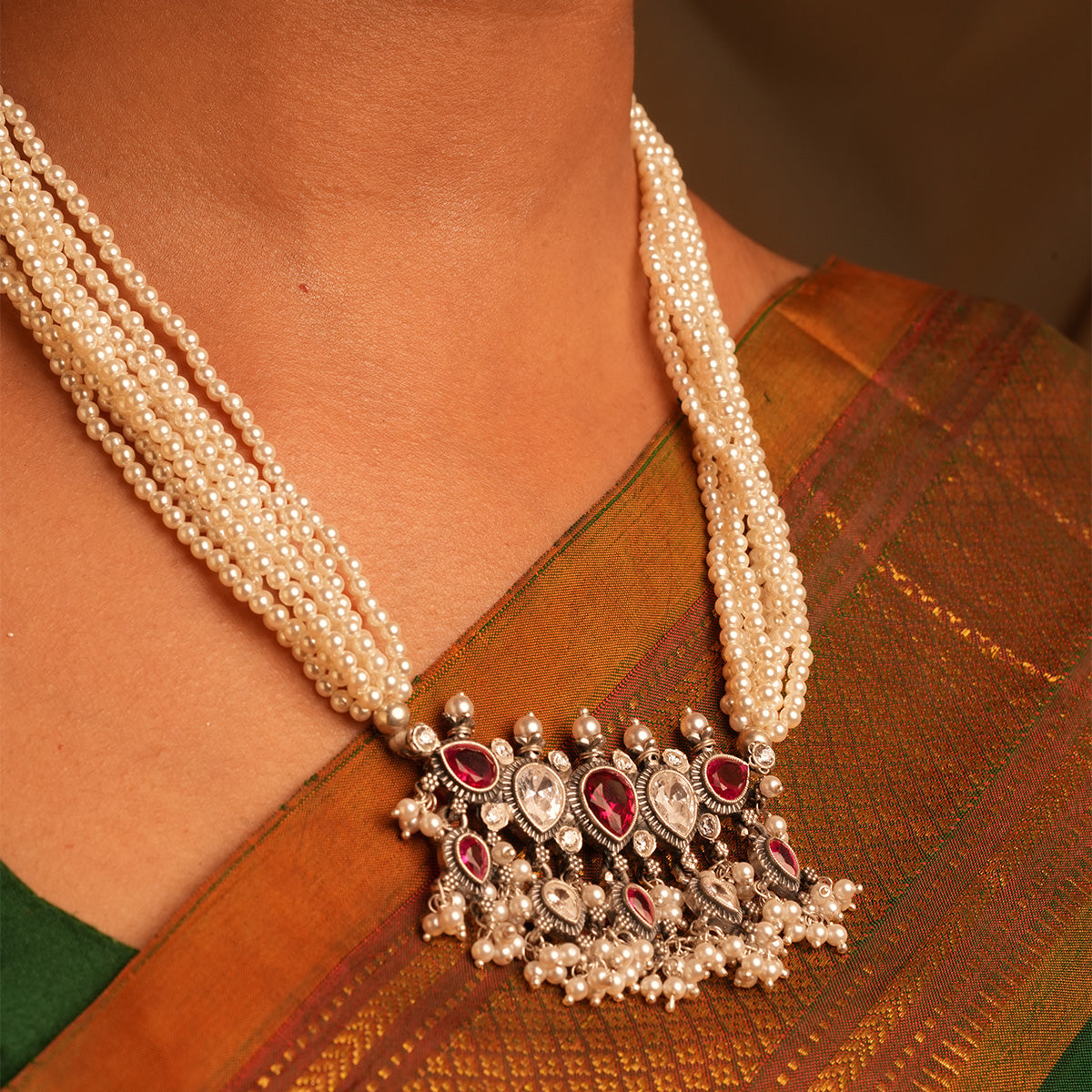 maharashtrian tanmani silver necklace pink white by moha