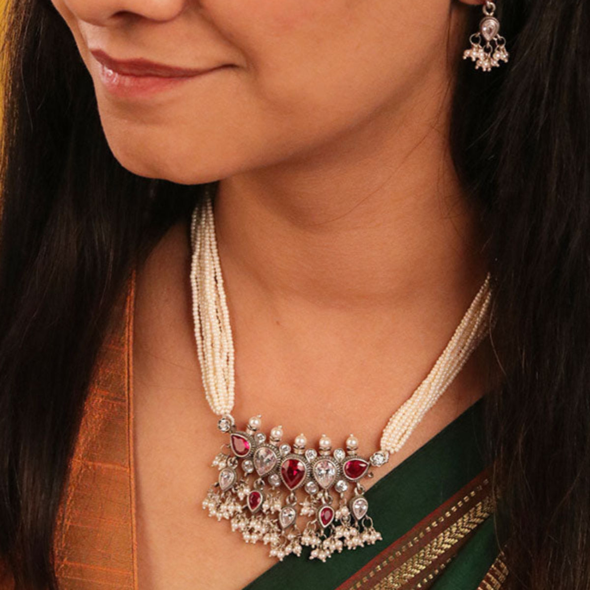 maharashtrian tanmani silver necklace pink white by moha