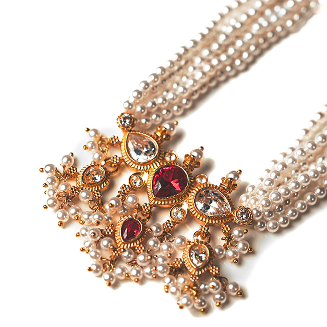 maharashtrian tanmani silver necklace pink white gold plated by moha 1