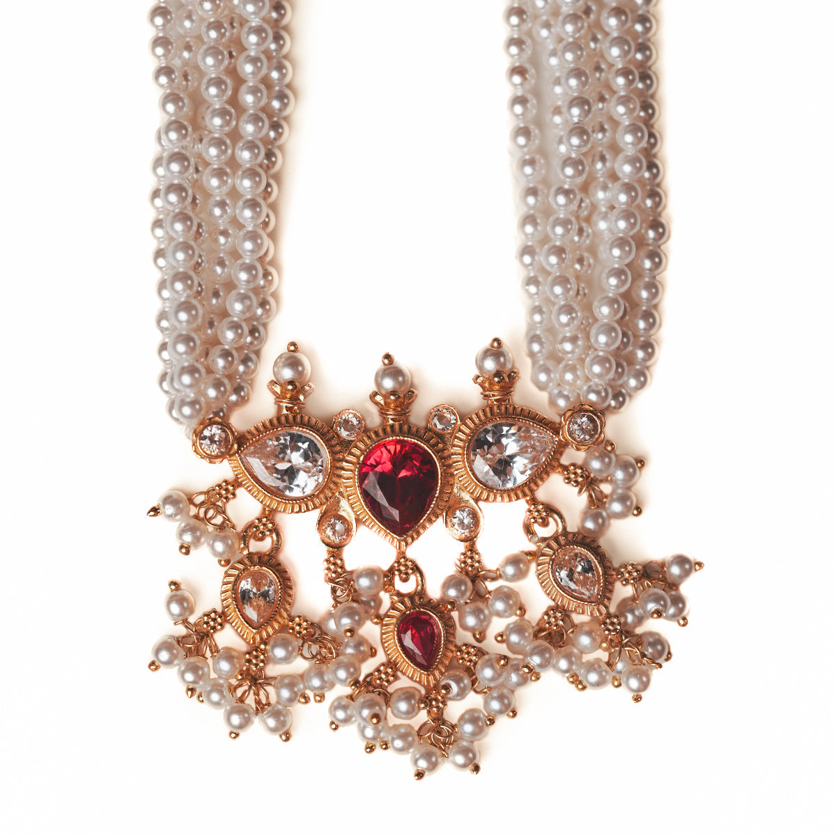 maharashtrian tanmani silver necklace pink white gold plated by moha 1
