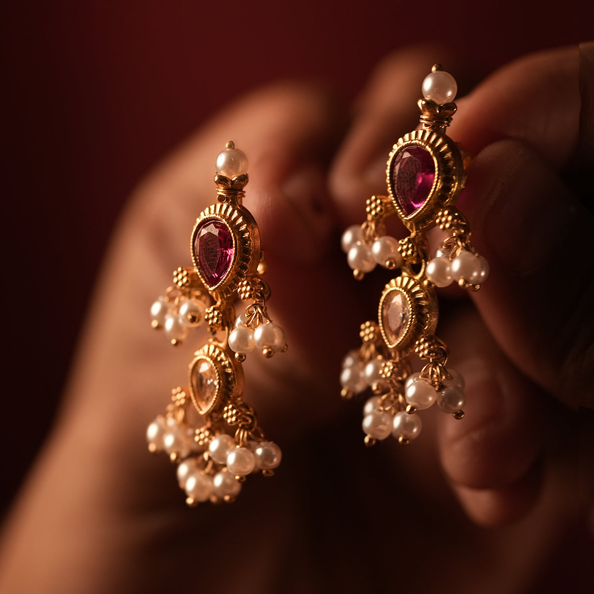 maharashtrian tanmani silver necklace pink white gold plated by moha 1