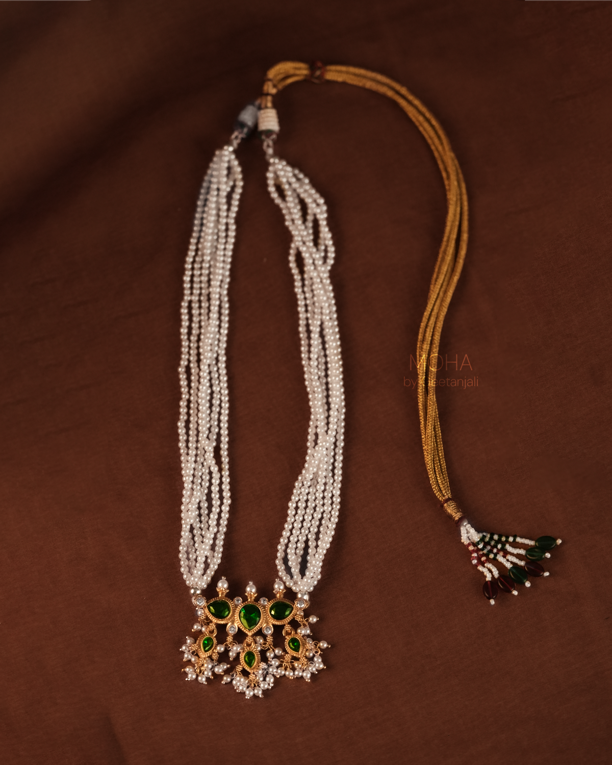 Maharashtrian Tanmani Silver Necklace (Green) Gold Plated by Moha