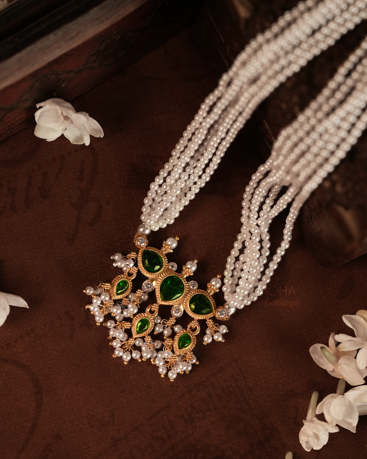 Maharashtrian Tanmani Silver Necklace (Green) Gold Plated by Moha