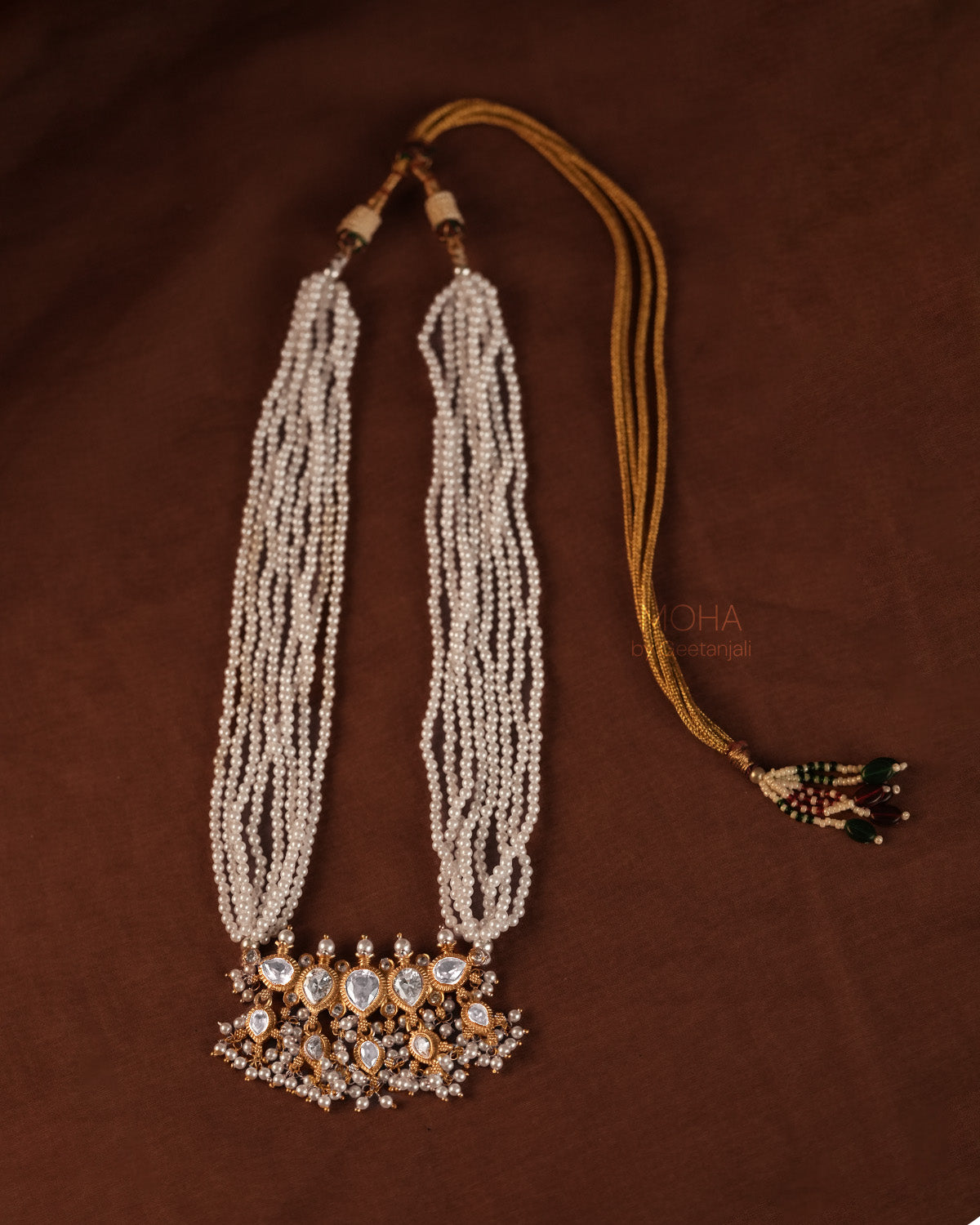 Maharashtrian Tanmani Silver Necklace (White) Gold Plated by Moha