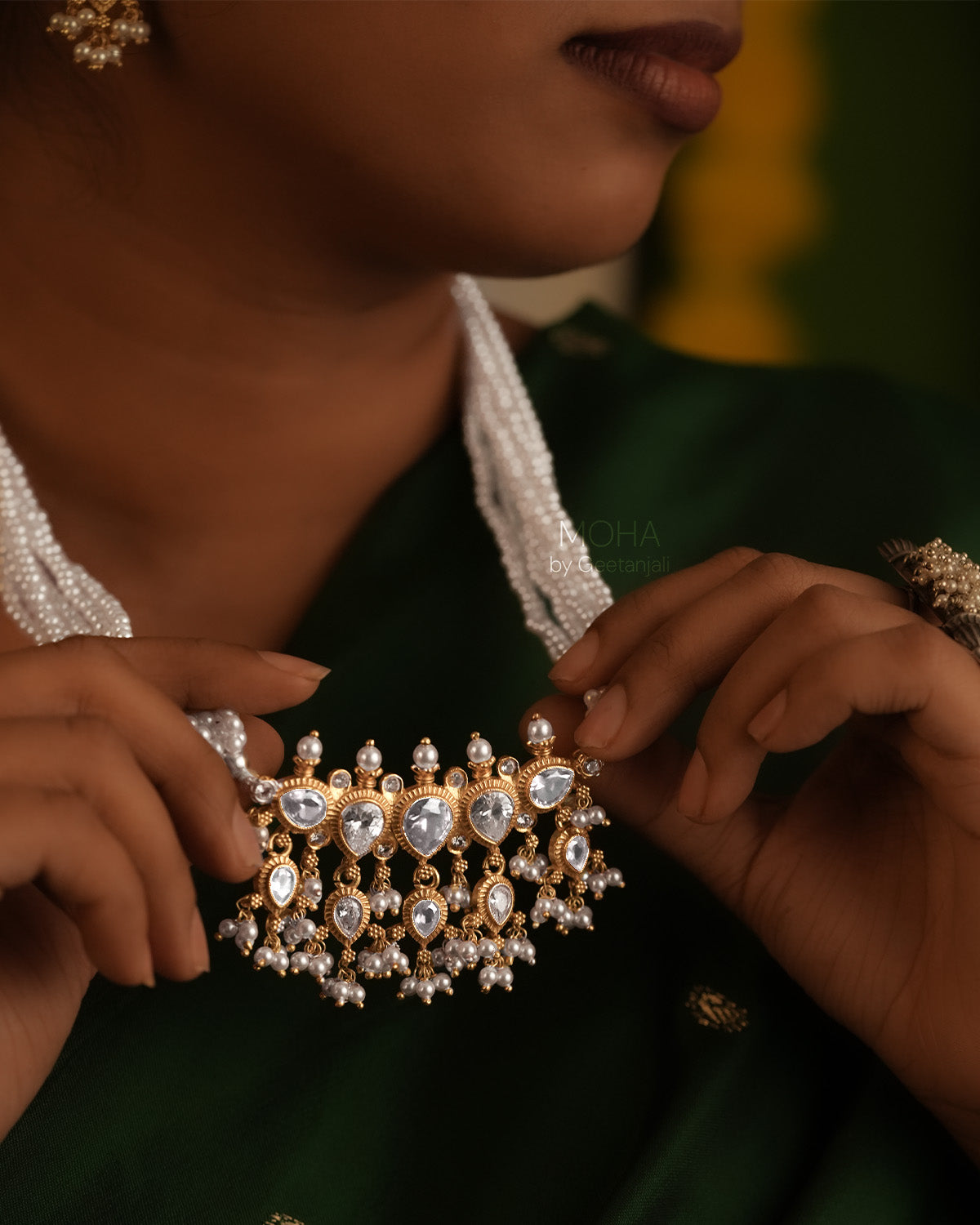 Maharashtrian Tanmani Silver Necklace (White) Gold Plated by Moha