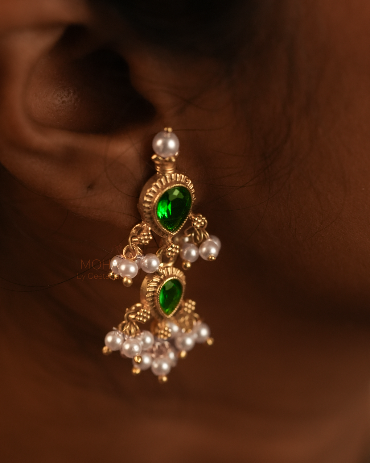 Maharashtrian Tanmani Silver Necklace (Green) Gold Plated by Moha